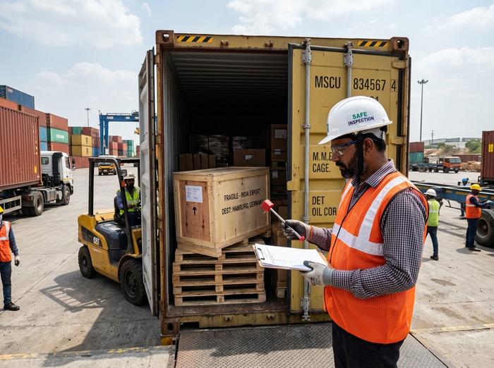 QualityLink Global inspector supervising container loading and bolt sealing at Indian dry port
