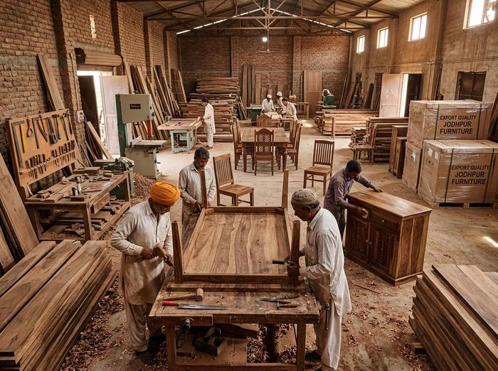Udaipur Sourcing: Jodhpur solid wood furniture workshop manufacturing handcrafted tables and cabinets