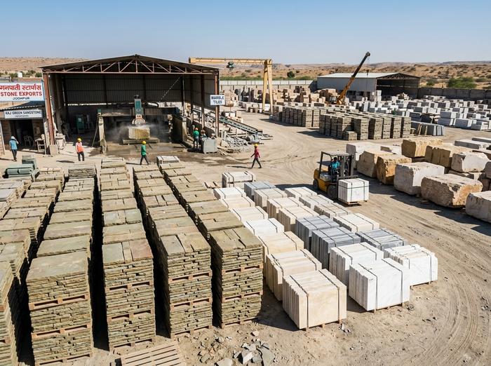 Rajasthan sandstone quarry and natural stone processing yard in Jodhpur India